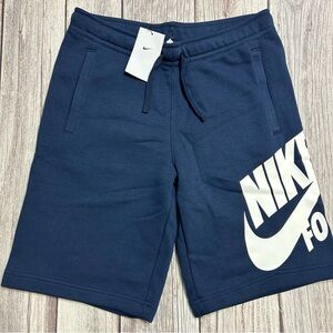 Nike Football "Club Logo Fleece Shorts” Mens Medium Navy Blue White Logo M73100D